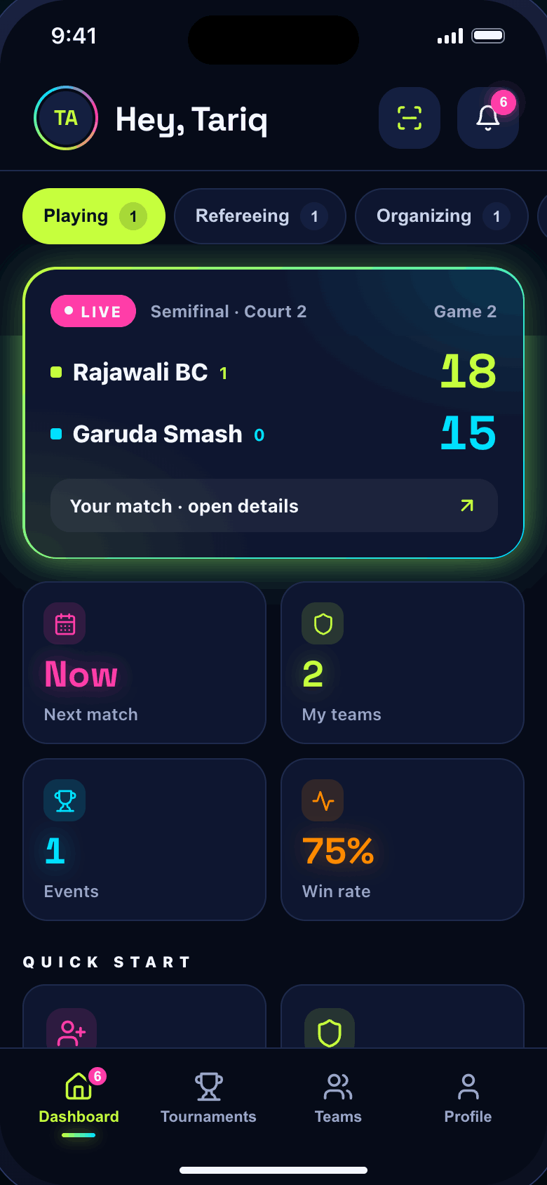 Badmintix application screenshot