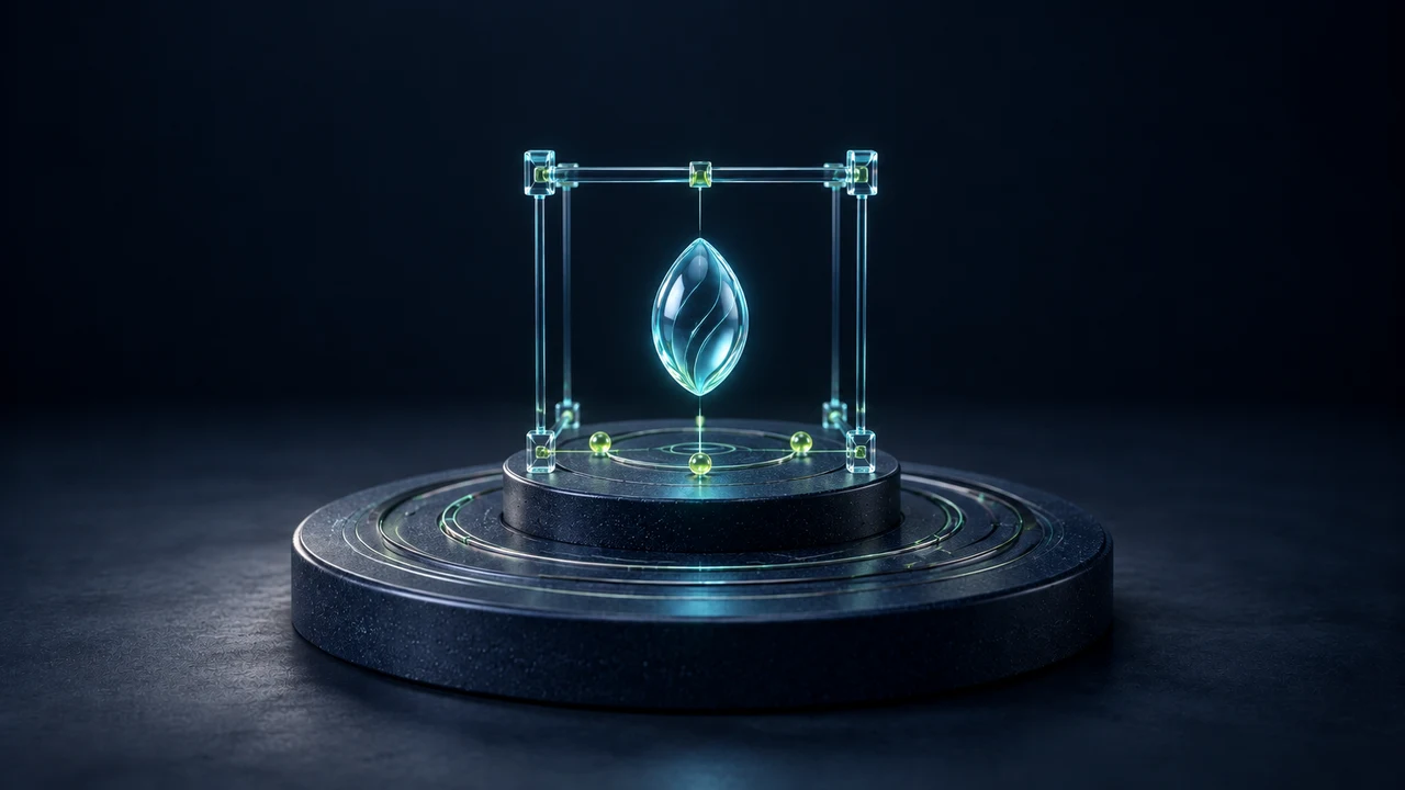 Scope: a cyan glass seed inside a precise measuring frame