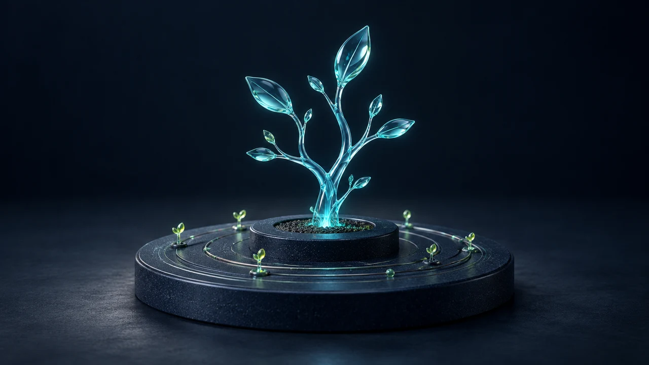 Train: a purpose-grown cyan glass model sapling